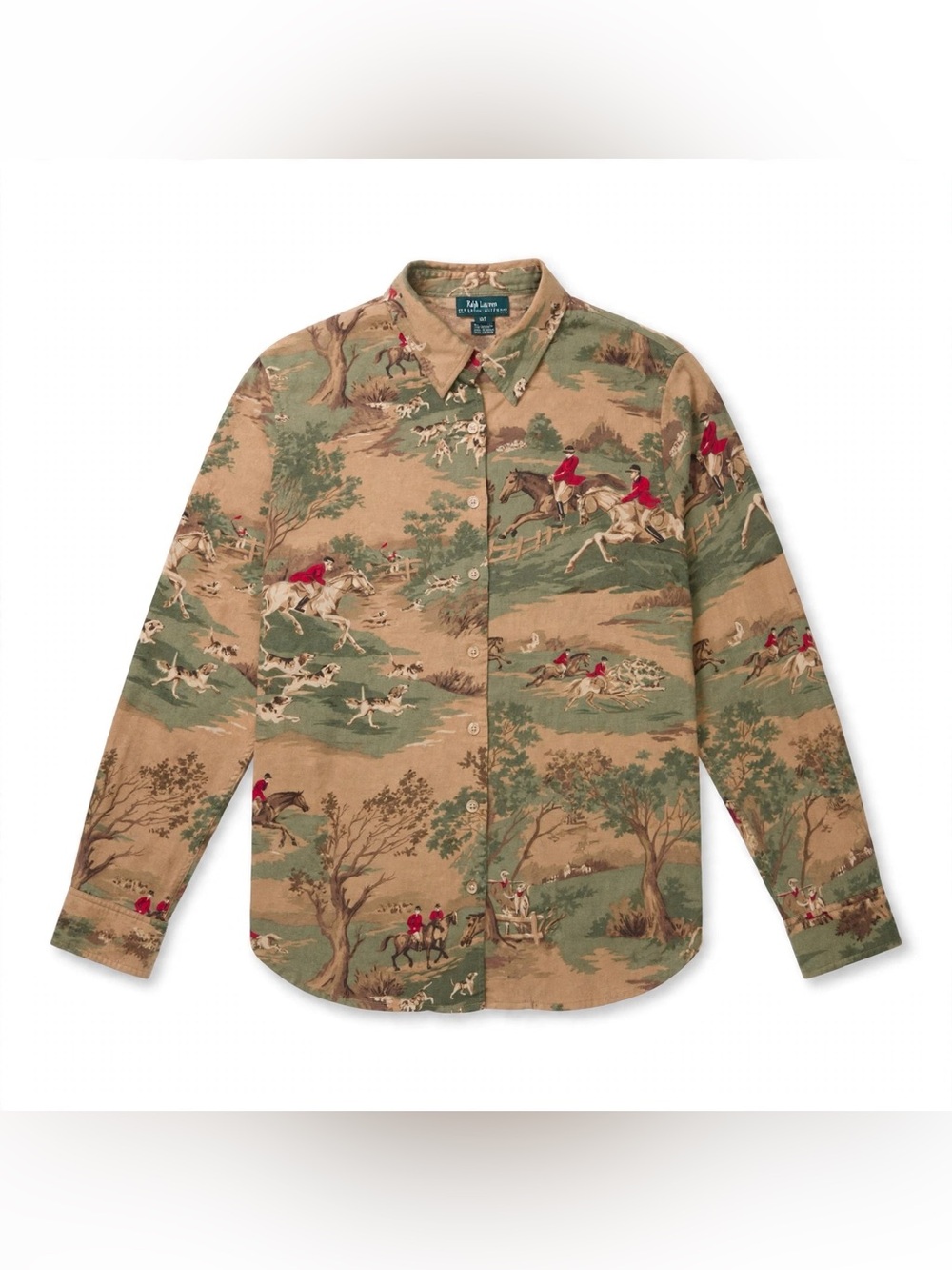 Lauren Ralph Lauren Shirt Womens 1X Equestrian Fox Hunt Print Rayon Wool